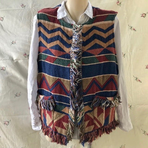 Vintage Women's Fringed Cotton Blanket Vest Sz M/ L - OOAK - Phoenix Menswear