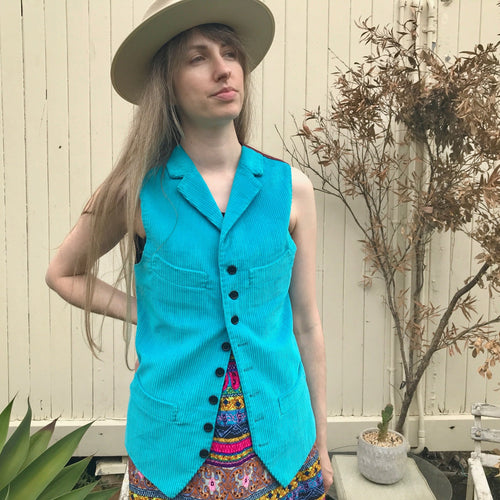Vintage Women's Turquoise Corduroy Vest Sz XS - OOAK - Phoenix Menswear
