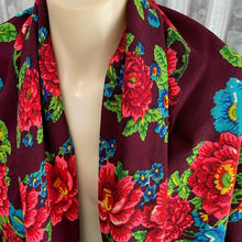 Load image into Gallery viewer, Vintage Wool Square Floral Shawl Scarf Fringed Burgundy Pink Blue - OOAK - Phoenix Menswear