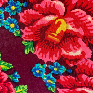 Vintage Wool Square Floral Shawl Scarf Fringed Burgundy Pink Blue - OOAK - Phoenix Menswear