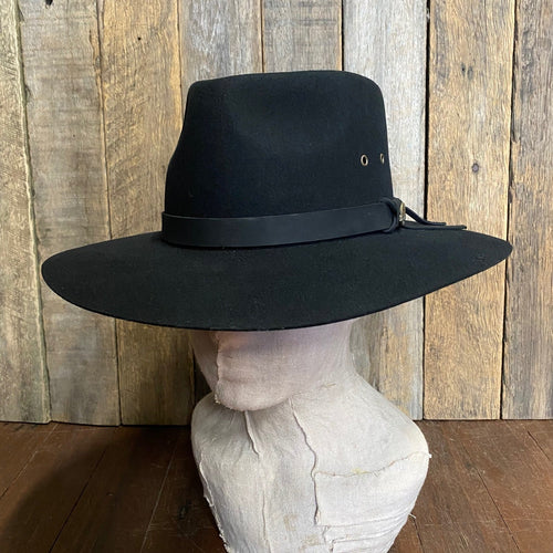 Wide Brim Wool Felt Outback Hat - Black - Phoenix Menswear