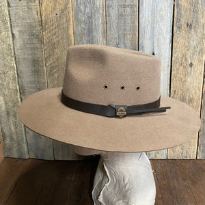 Wide Brim Wool Felt Outback Hat - Bran - Phoenix Menswear