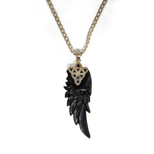 Wing Pendant Hand Carved Bone - Black 925 Silver - Sacred Geometry - Steampunk - Phoenix Menswear