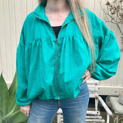 Women's Free People Bright Teal Balloon Sleeve Bomber Jacket Sz S - OOAK - Phoenix Menswear