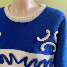 Load image into Gallery viewer, Women&#39;s Funky Wool Retro Vintage Blue White Jumper Abstract Mod Design Sz M - OOAK - Phoenix Menswear