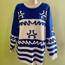 Load image into Gallery viewer, Women&#39;s Funky Wool Retro Vintage Blue White Jumper Abstract Mod Design Sz M - OOAK - Phoenix Menswear