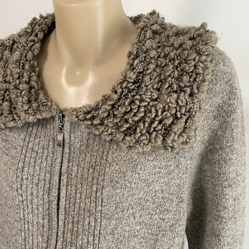 Women's Lambswool Cardigan Sweater Beige Zip Sz L - OOAK - Phoenix Menswear