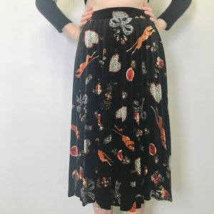 Women's 'Maeve by Anthropologie' Velvet Pleated Midi Skirt Montparnasse Print on Black Sz XS - OOAK - Phoenix Menswear