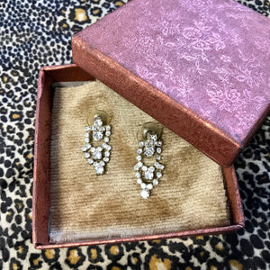 Women's Vintage Diamante Drop Earrings Sparkly Boxed - OOAK - Phoenix Menswear