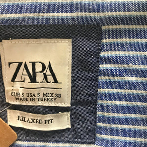 Zara Man Linen L/S Shirt Blue White Stripe Sz M - OOAK - Phoenix Menswear