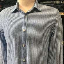 Load image into Gallery viewer, Zara Man Linen L/S Shirt Blue White Stripe Sz M - OOAK - Phoenix Menswear