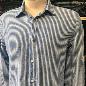 Zara Man Linen L/S Shirt Blue White Stripe Sz M - OOAK - Phoenix Menswear