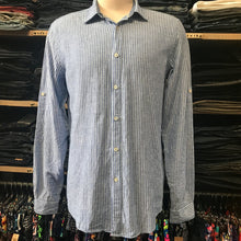 Load image into Gallery viewer, Zara Man Linen L/S Shirt Blue White Stripe Sz M - OOAK - Phoenix Menswear